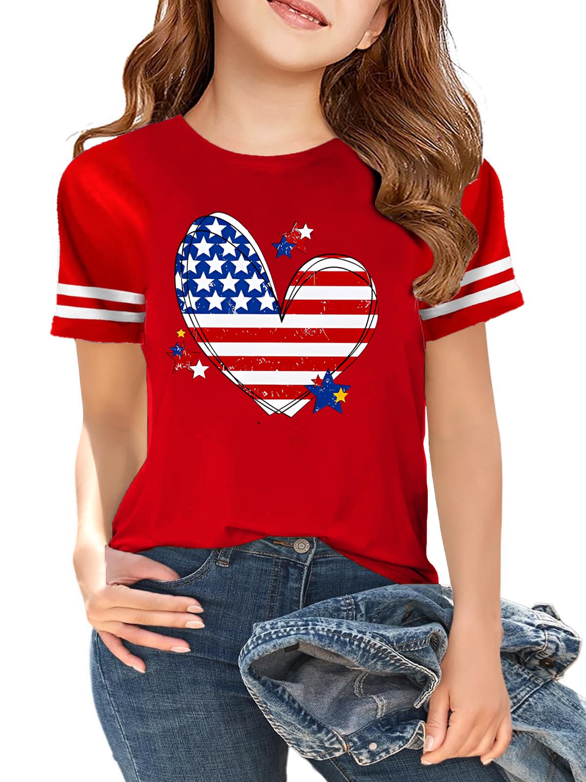 Girls 4th of July Shirt Kids USA Shirts American Flag Tshirt Girls Boys Patriotic T Shirt Independence Day Tee Tops