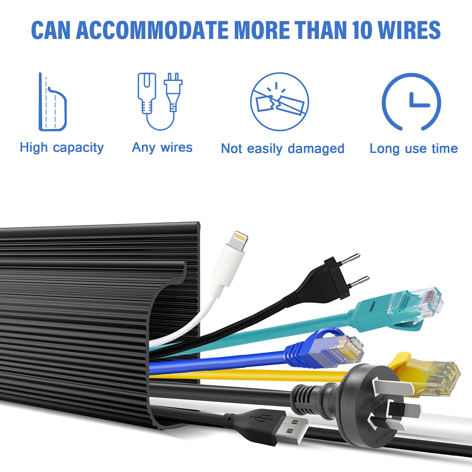 3Pack Black J Channel Cable Trunking Kit, Under Desk Cable Management