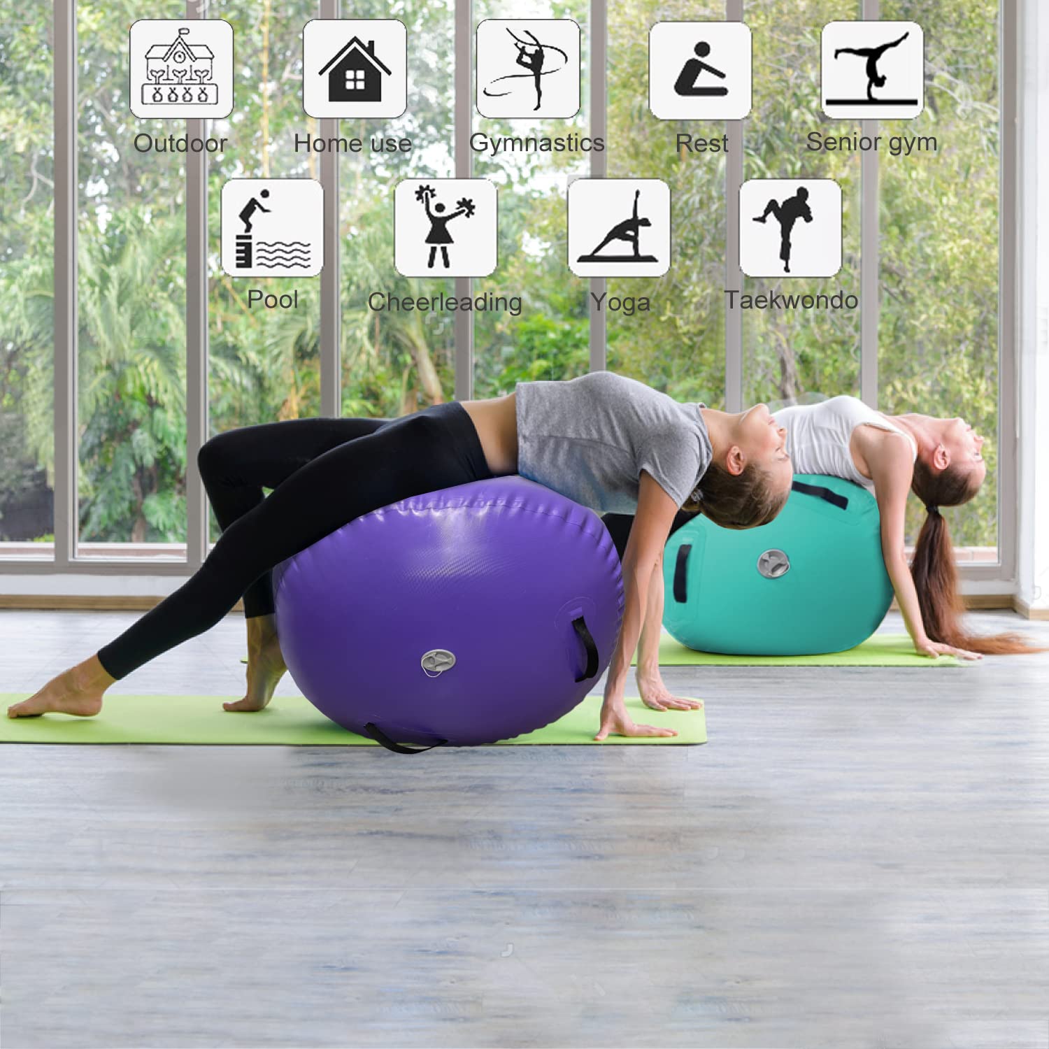 Air Rolle Turnen Aufblasbare Gymnastik Training Zylinder Tumbling Rolle Air Barrel Yoga Roll mit Pumpe(Violett,100x60cm)