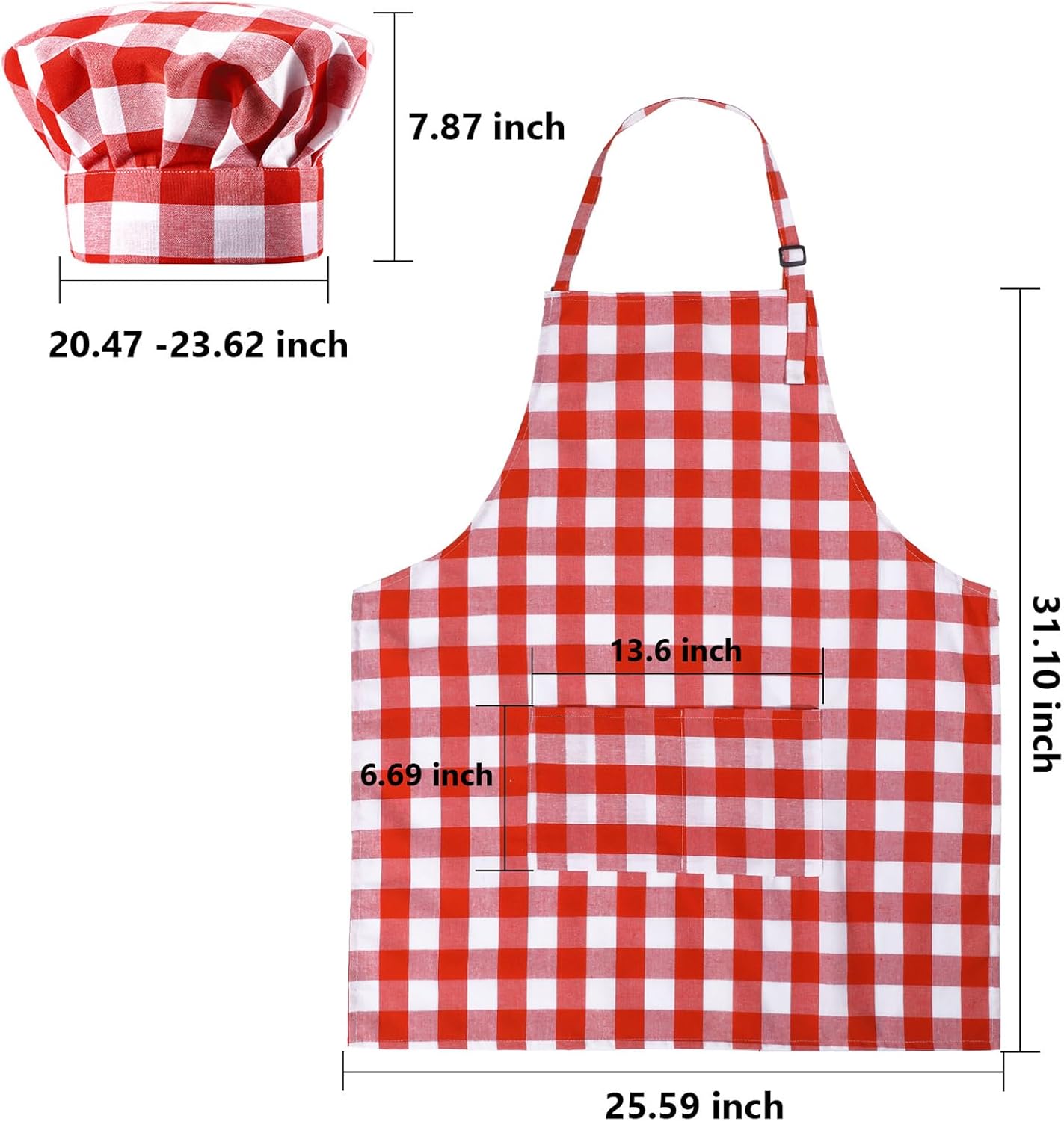 SATINIOR 2 Pcs Chef Costume for Women Men Chef Hat Apron Set for Adult Baker Apron Hat for Cooking Cosplay(Red, White,Plaid Style) - Image 2