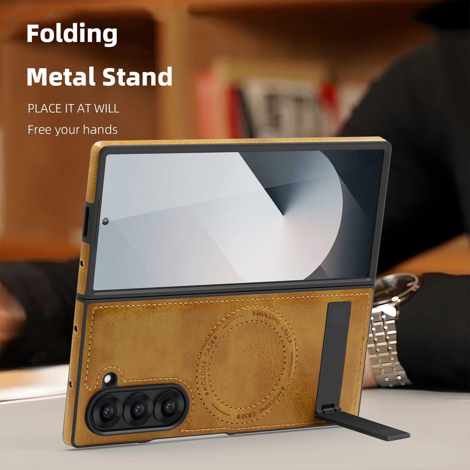 Magnetyczne etui do Samsung Galaxy Z Fold 8 Ultra, cienkie skórzane etui biznesowe z klapką i podstawką do ładowania bezprzewodowego etui, niebieski, składany 8 Ultra