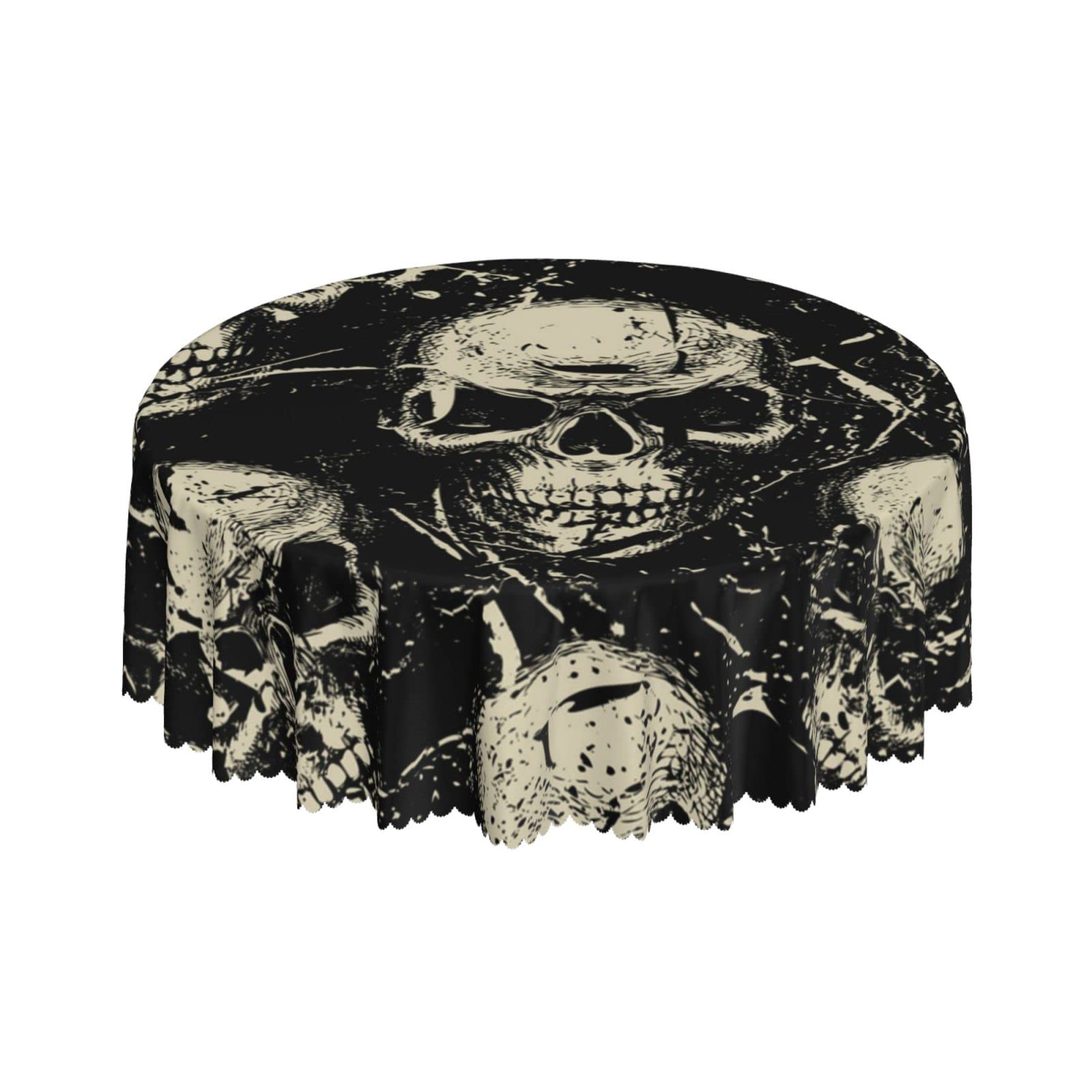 Lsjuee Dark Skulls Death Horror Black Round Tablecloth 60 Inch Printed Washable Tablecloth for Dining Party Holiday Fall Home Decorative