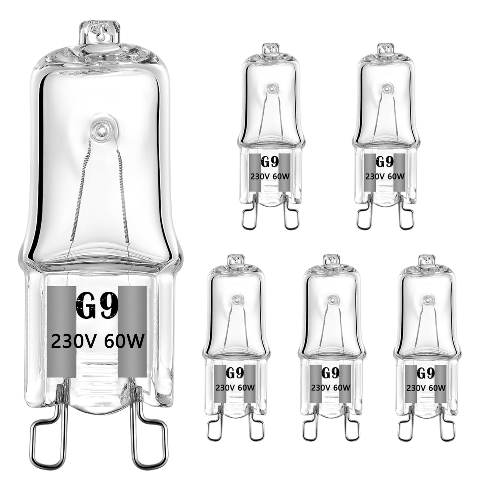 AHEVO G9 Oven Bulbs 60W Clear Halogen Lights 230V 300℃，Pack of 6