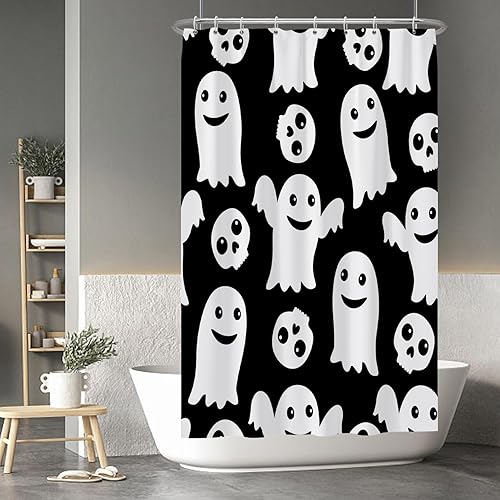 Miniatura 69 de Baocicco Juego de cortinas de ducha de fantasmas de Halloween, encantadores fantasmas de dibujos animados, divertidos trucos o tratos, cortinas de