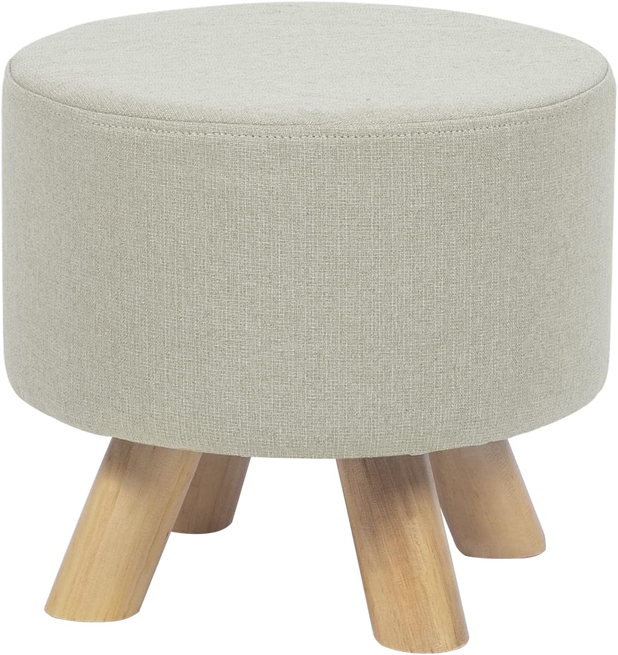 Small Round Ottoman Foot Stool, 10.4" H Footrest for Under Desk & Mini Spaces, Upholstered Linen Fabric Accent Stool for Living Room & Bedroom, Brown Cow