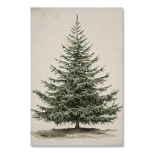 Yermidi Vintage Christmas Tree Wall Art Green Neutral Pine Tree