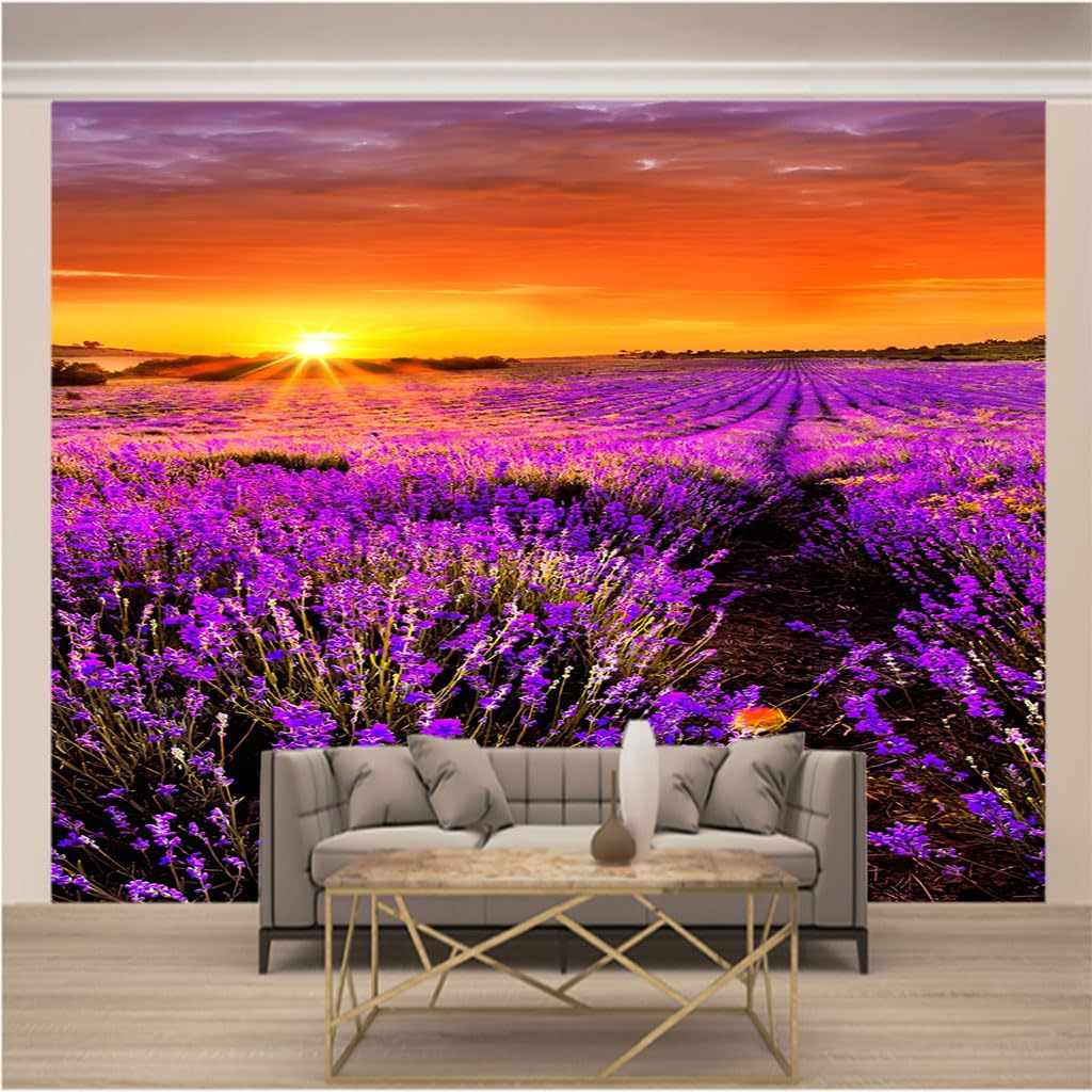 Papier Peint Intissé Paysage de Lavande 3D pour Salon et Chambre 400x280 cm