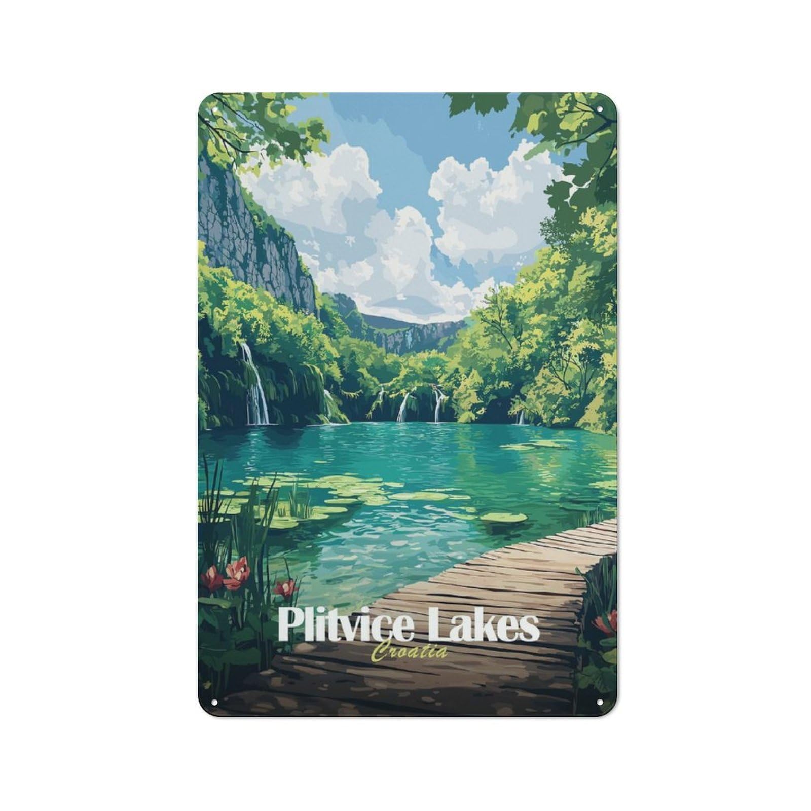 Junmoney Style-19 Plitvice Lakes Croatia Retro Metal Wall Decor 30X20cm, Retro Metal Sign For Garage, Hobby Room, Office Or Man Cave