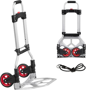 LEADALLWAY Dolly Cart Folding Hand Truck and Dolly,Steel Portable Cart with Telescoping Handle and Nylon+Rubber Wheels 180 lbs Capacity | with Telescoping Handle and Nylon+Rubber Wheels 180 lbs Capacity
