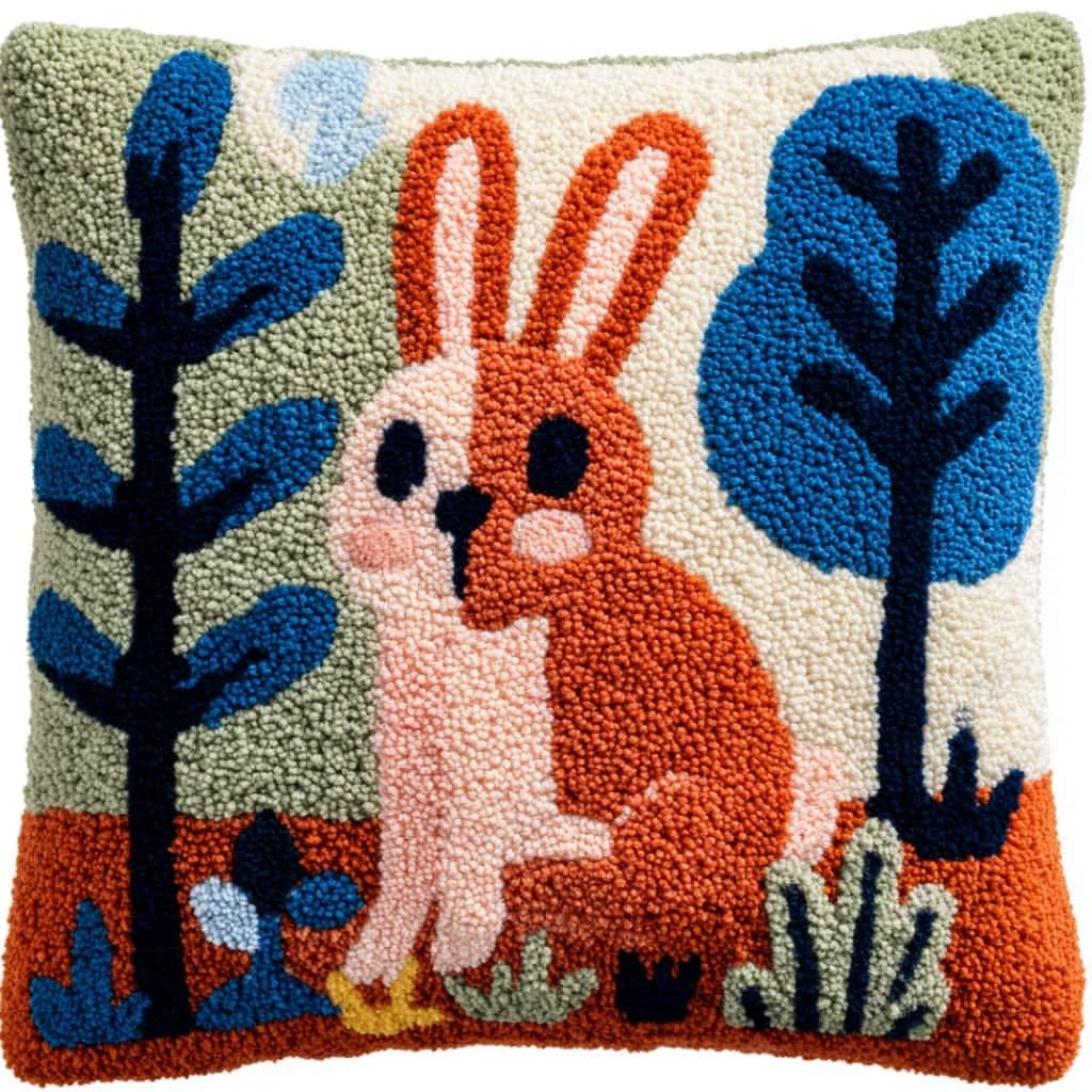 Taxpy Latch Hook Kits for Adults Beginners,Rabbit Pre-Printed Latch Hook Pillow Kit,Craft Rug Making Kits,DIY Embroidery Cushion for Home Sofa Decor & Gift Idea 17X17 in.