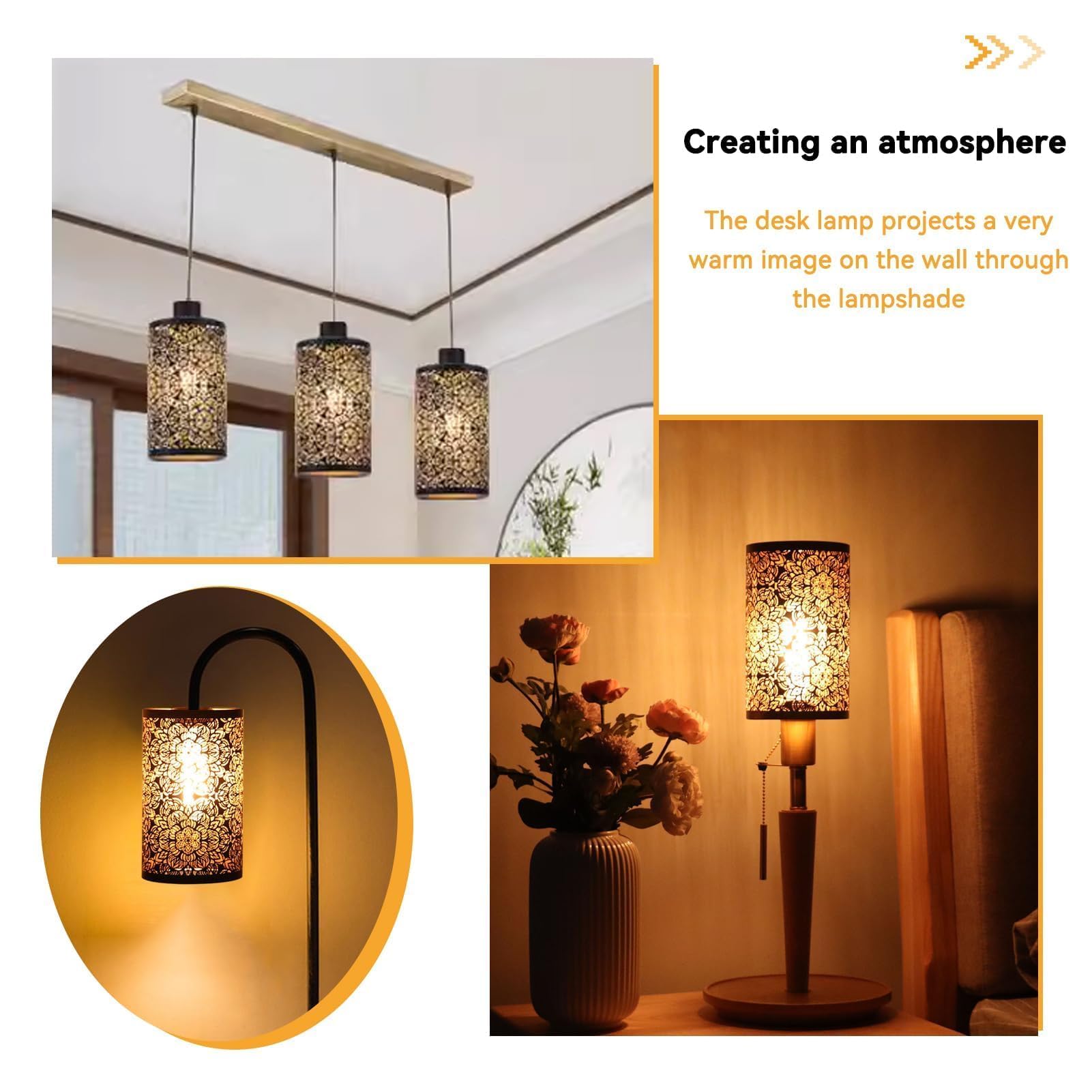 Metal Lampshade Metal Drum Lampshade with Flower Pattern for Pendant Lamps Black Pendant Lamp Shades 4.7×7.9in for Table Lamps Floor Light - Image 2