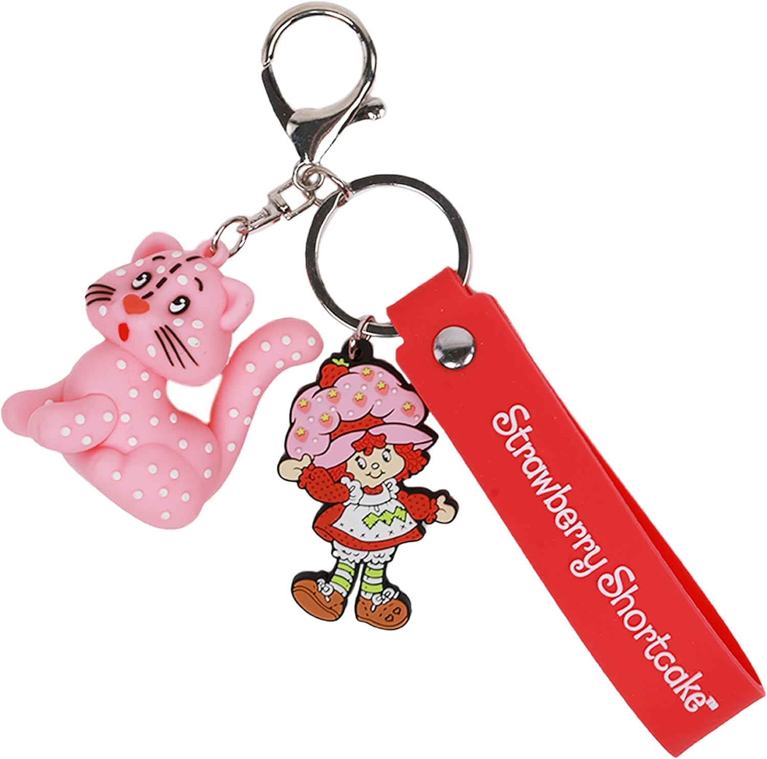 Concept One Strawberry Shortcake & Custard Keychain Set, 3D Character Charms for Bags and Backpacks, Pink and Red