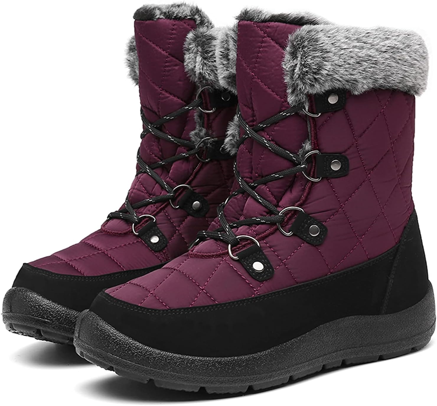 TUINANLE Stivali con plateau da donna Inverno Peluche Caldi Scarpe da neve piatte Moda femminile Lace-up Stivali impermeabili a metà polpaccio Zapatos De Mujer  322