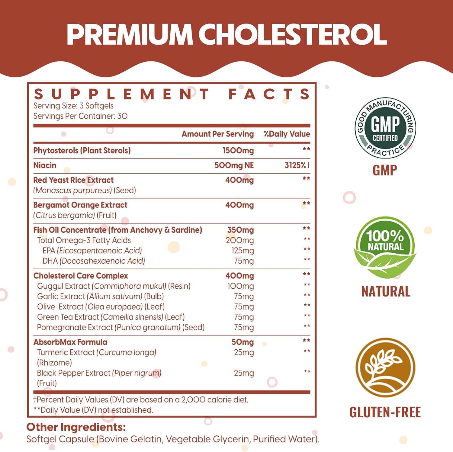Cholesterol Supplements with Plant Sterols, Niacin, Red Yeast Rice, Citrus Bergamot, Garlic, Cholesterol Supplement Support Normal Cholesterol Levels, 90 Softgels - Image 2