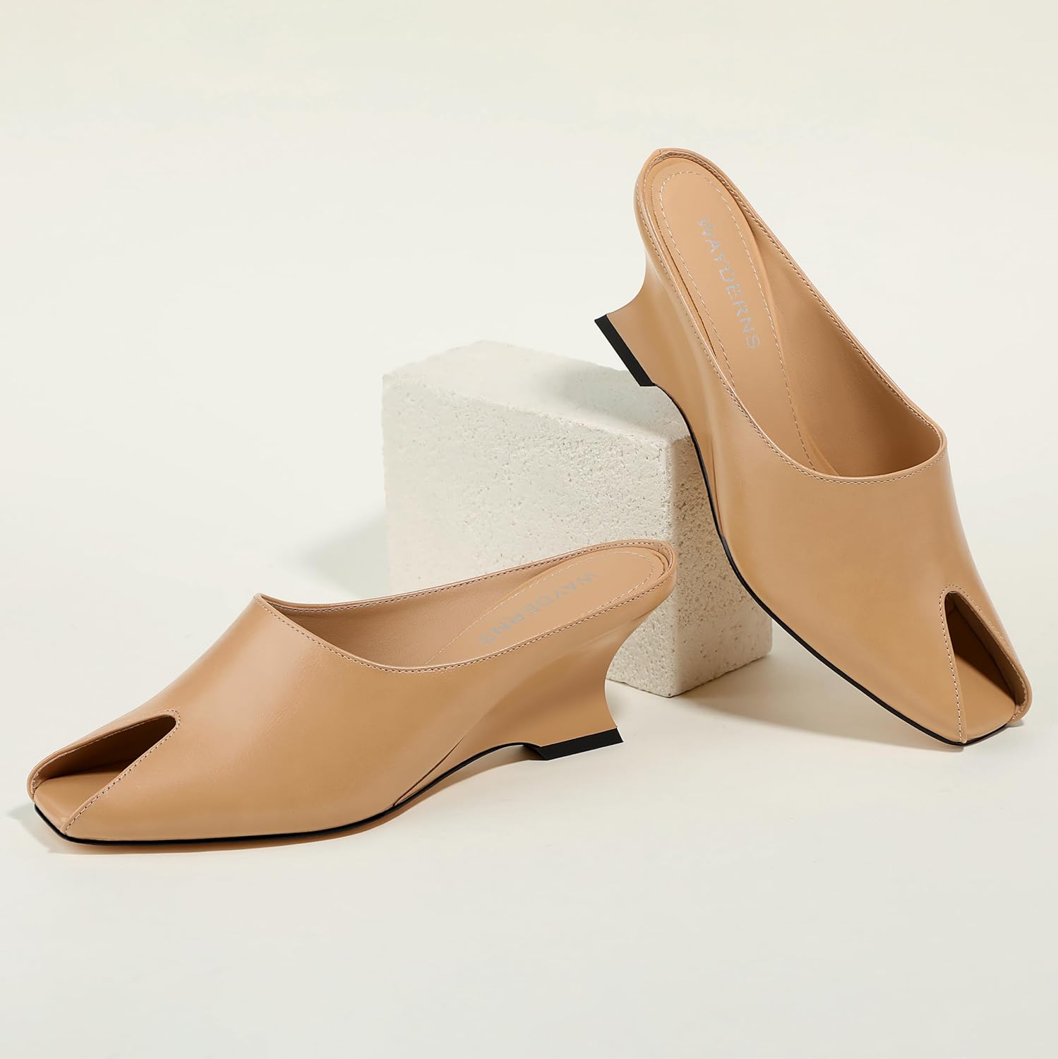 WAYDERNS Wedges Sandals for Women Peep Toe Wedge Heels Womens High Heel Sandals Square Toe Heeled Wedges Sandals Slip on Wedge Mules Open Toe Dress Heels - Image 5