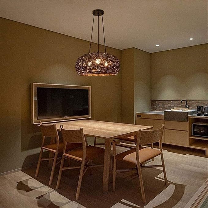 HAIIQU Industriële Hangende Lampenkappen Voor Restaurant Rustieke Bruine Hanglampen Met Hennepdraad 3-lichts Kroonluchter Boven Aanrecht Handgeweven Ambachtelijke Decoratieve Lampenkap photo 3