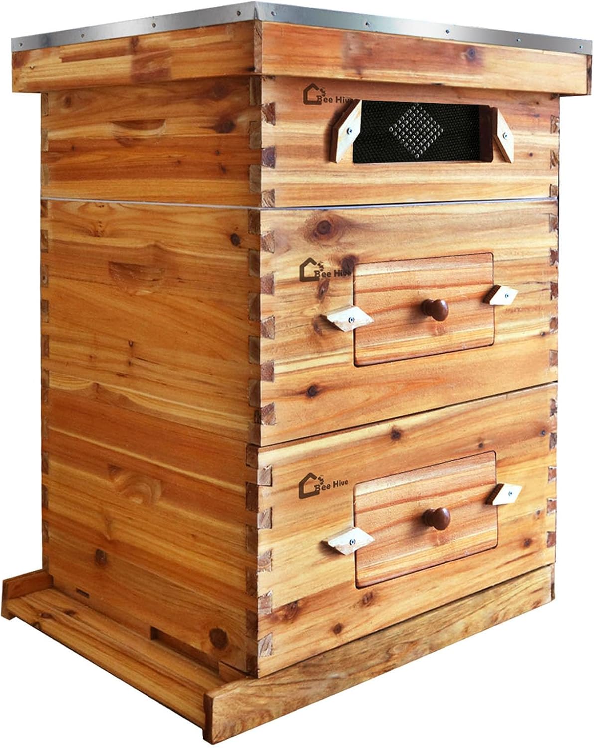 10-Frame Bee Hive Starter Kit for Beekeepers Dipped In 100% Beeswax Includes 2 Deep Box and 1 Medium Bee Box with Acrylic Window, Beehives Frames and Wax Foundations for Beginner Beekeepers