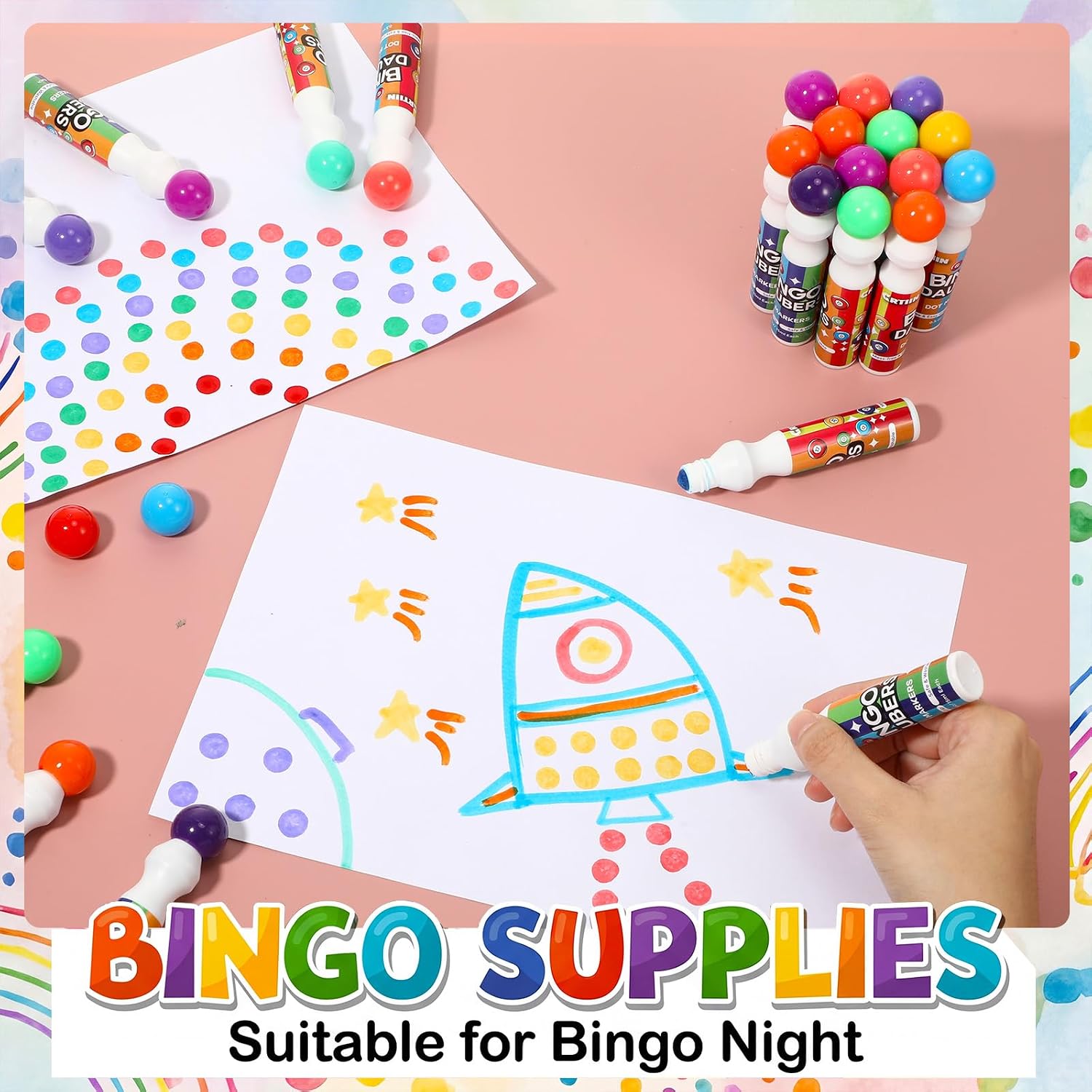 Crtiin 100 Pcs Bingo Daubers Bulk in 10 Colors 0.5 oz Dot Markers set