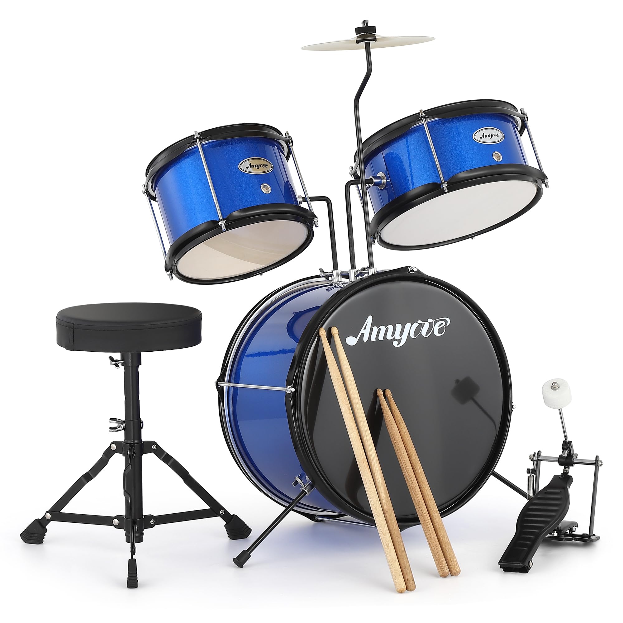 Batería Electrónica De 3 Piezas Para Niños Principiantes - Incluye Platillo, Tom, Bombo Con Pedal, Baquetas y Asiento Ajustable. Kit De Percusión Musical Para Niños y Niñas, Color Negro.