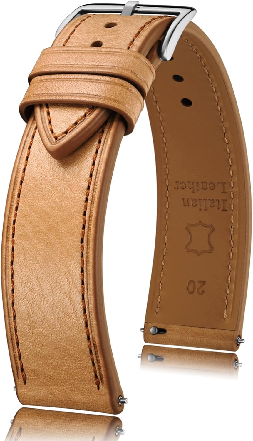 Getalia Italian leather Watch Band Tuscany Natural Vegetable-Tanned Full Grain Genuine Leather,18mm 19mm 20mm 21mm 22mm Quick Release Replacement Watch Straps for Men and Women Thin and Soft