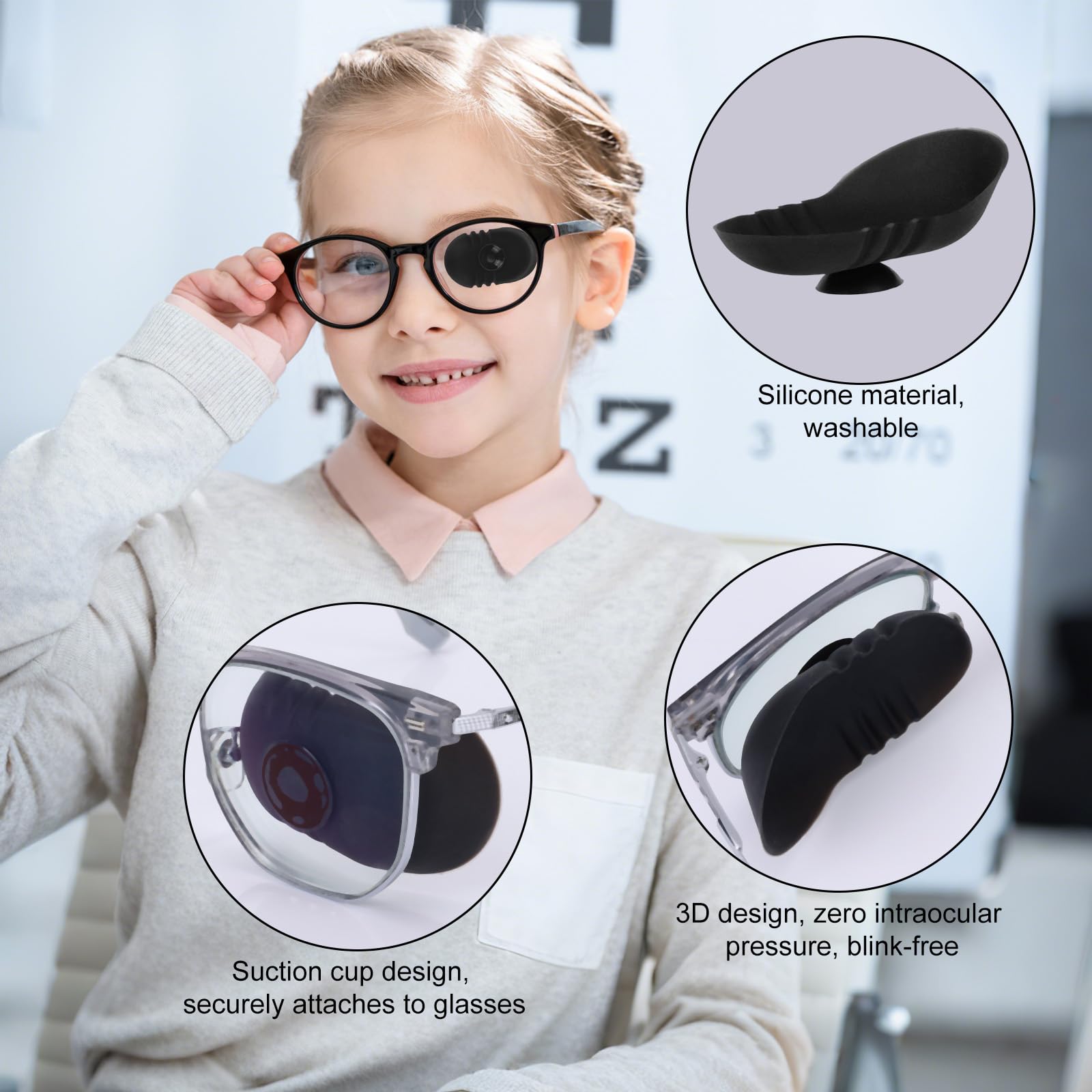 Benda Oculare, Design 3D per Contorno Occhi Benda Oculare Lavabile in Silicone con Design a Ventosa per Tutti Gli Occhiali Adulti e Bambini