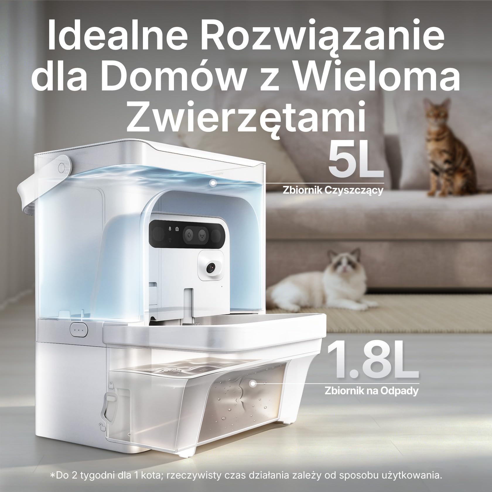PETKIT EVERSWEET ULTRA Fontanna dla Kota bez Filtra, z Kamerą AI, Oddzielanie Czystej i Brudnej Wody, Automatyczne Poidło dla Kotów o Pojemności 5L, Sterowanie Przez App, Taca ze stali nierdzewnej