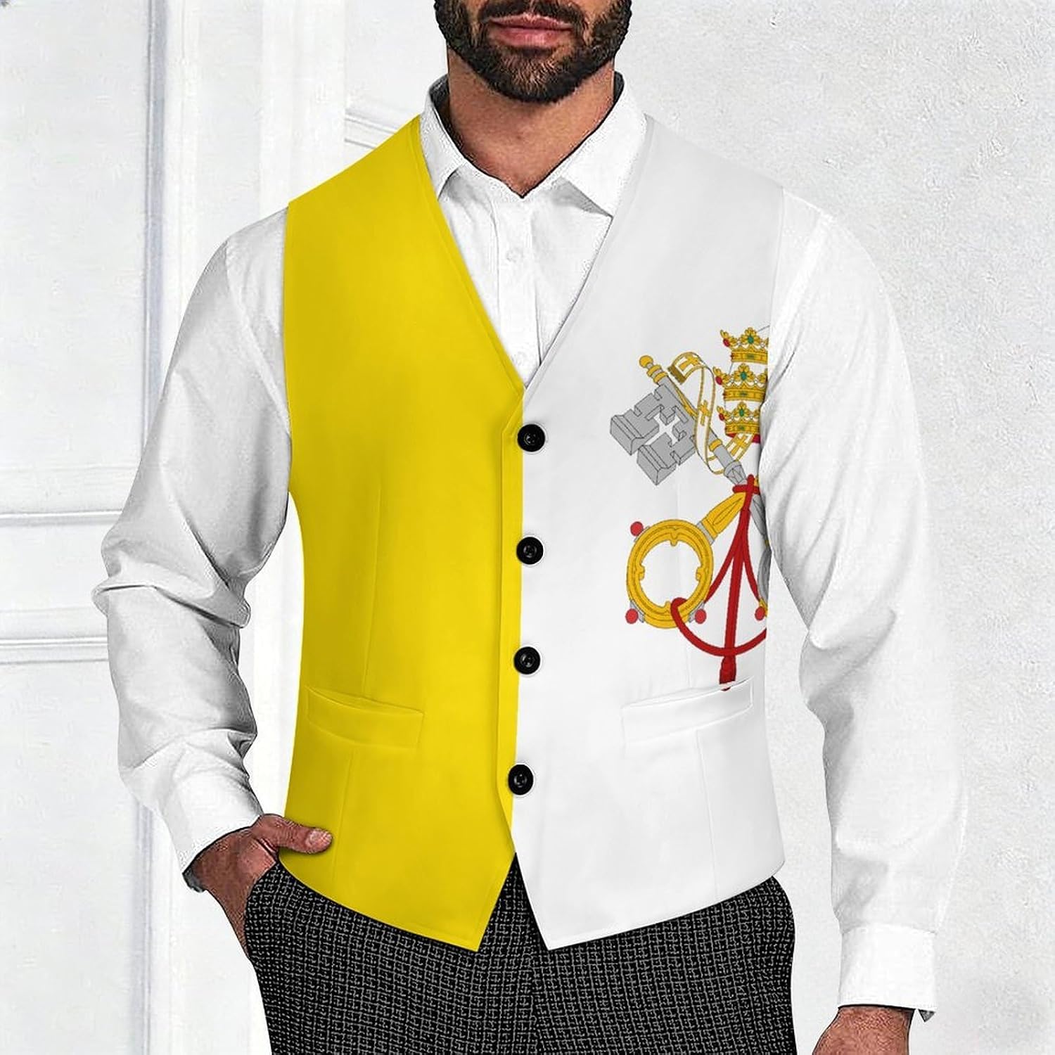 Vatican Flag Men's Suit Vest Formal Vests Casual Dress Fit Waistcoat Casual Tuxedo for Business