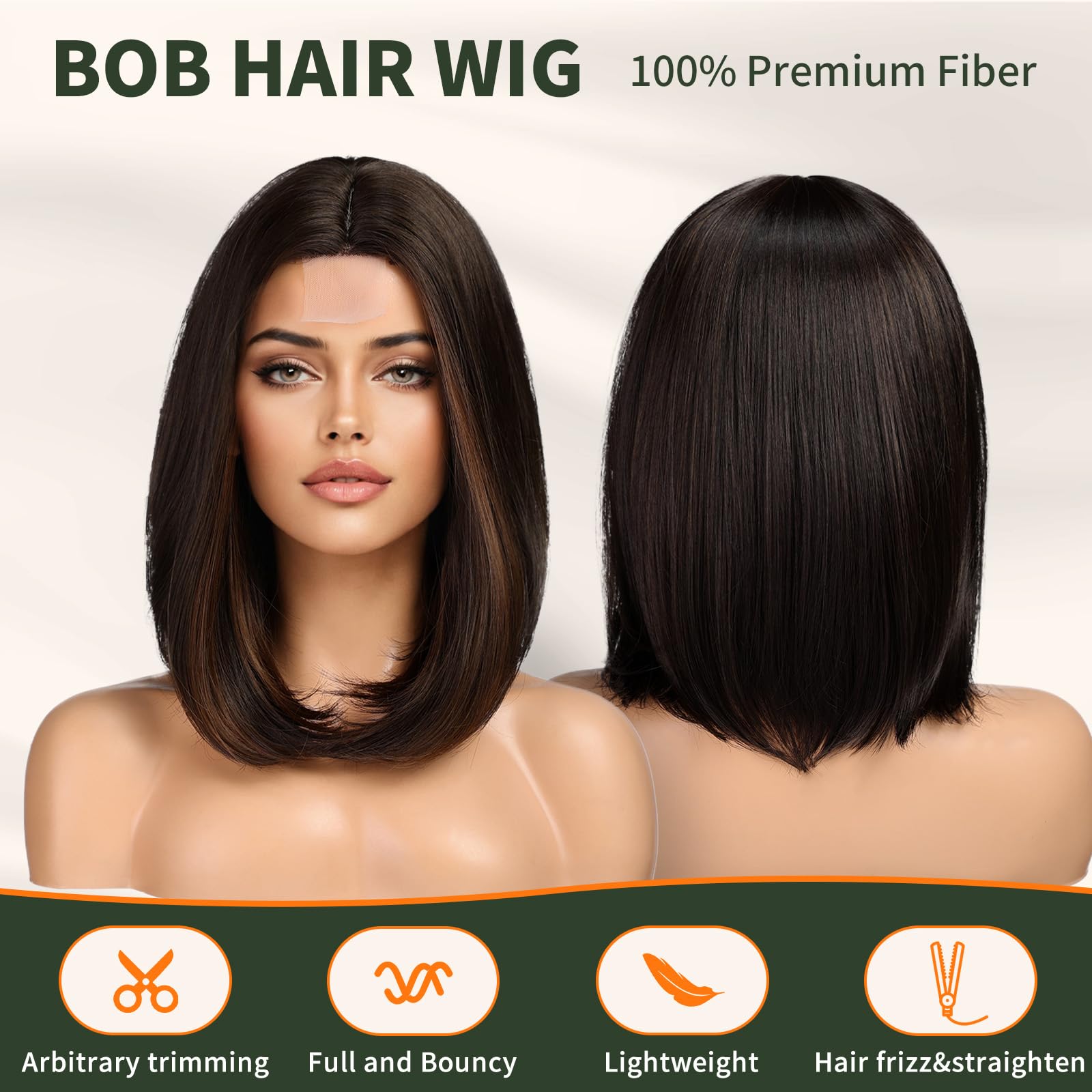 Amazon.com : KOME Dark Brown Short Bob Wigs,Brown Straight  display picture 3