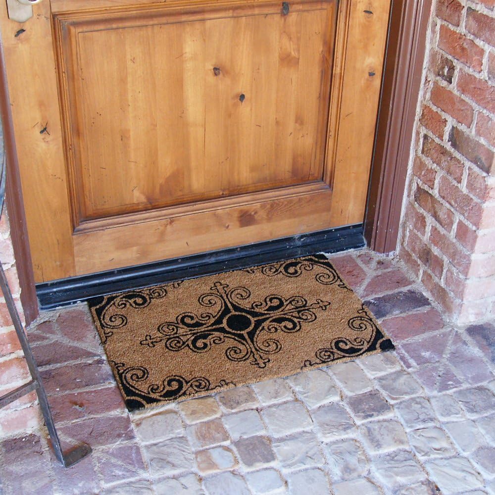 Rubber-Cal Traditional Fleur de Lis French Mat Coco Mat, 18 by 30-Inch