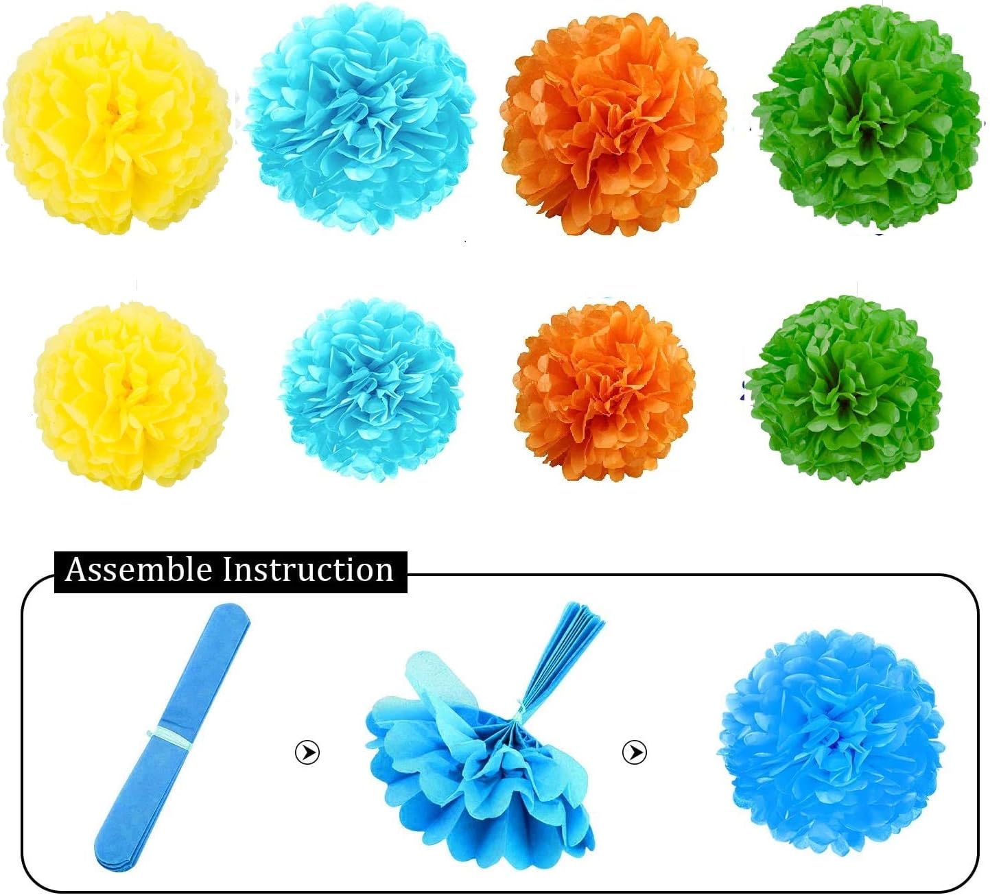 IGUO Monster Bash Party Decorations - 30Pcs Yellow Blue Green Orange Tissue Pom Poms Monster Party Favors 1st Birthday Supplies Paper Tassel Garland for Girls Boys Baby Shower Kids Party Supplies