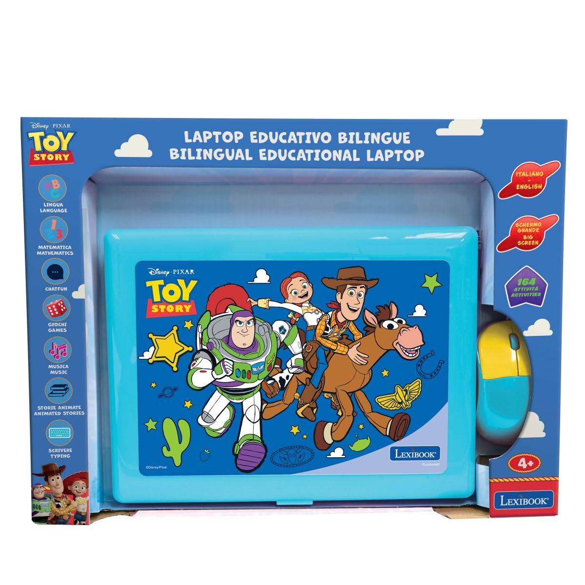 Lexibook, Toy Story Dwujęzyczny Laptop Edukacyjny, Angielski i Włoski, 164 aktywności, matematyka, gra logiczna, tryb muzyczny, duży ekran LCD, niebieski, JC601TSi5LXB