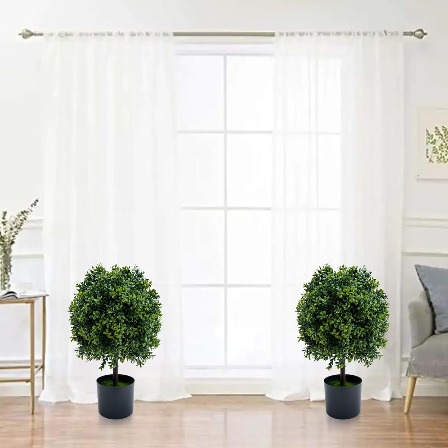 IDEALHOUSE 20" Artificial Topiary Ball Set of 2, Fake Boxwood Trees in Nursery Pot, Faux Shrubs Plants for Indoor Outdoor Home Decor