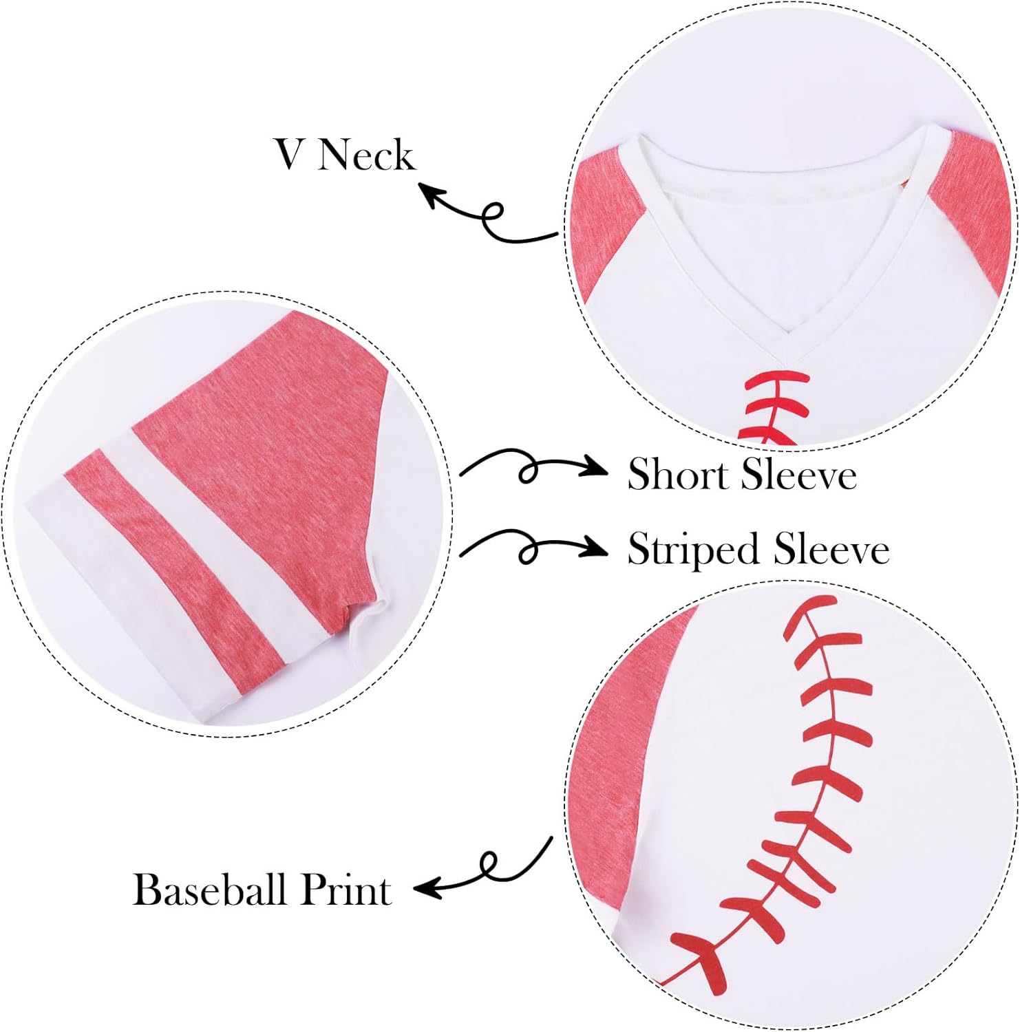 Womens V Neck Baseball Shirts Short Sleeve Patchwork Baseball Print Raglan Baseball Tees - Image 5