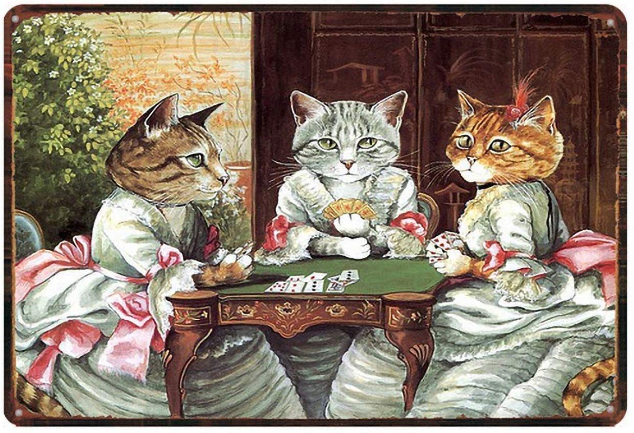 Bioprocess Poker Cats Plaque en métal vintage 20,3 x 30,5 cm