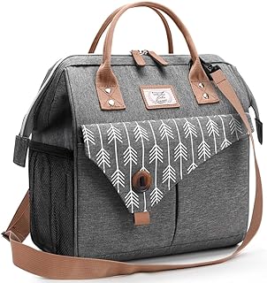 Lekesky Lunch Bag for Women Large Lunch Box Leakproof Cooler Purse for Adults, Cute Insulated Lunch Tote for Work, Lunchbag with Side Pockets and Adjustable Shoulder Strap, 15L, Grey