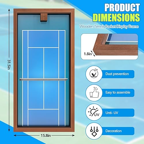 Miniatura 2 de Chunful Marco de exhibición de raqueta de tenis de madera, soporte de almacenamiento de raqueta de tenis montado en la pared con base de nogal