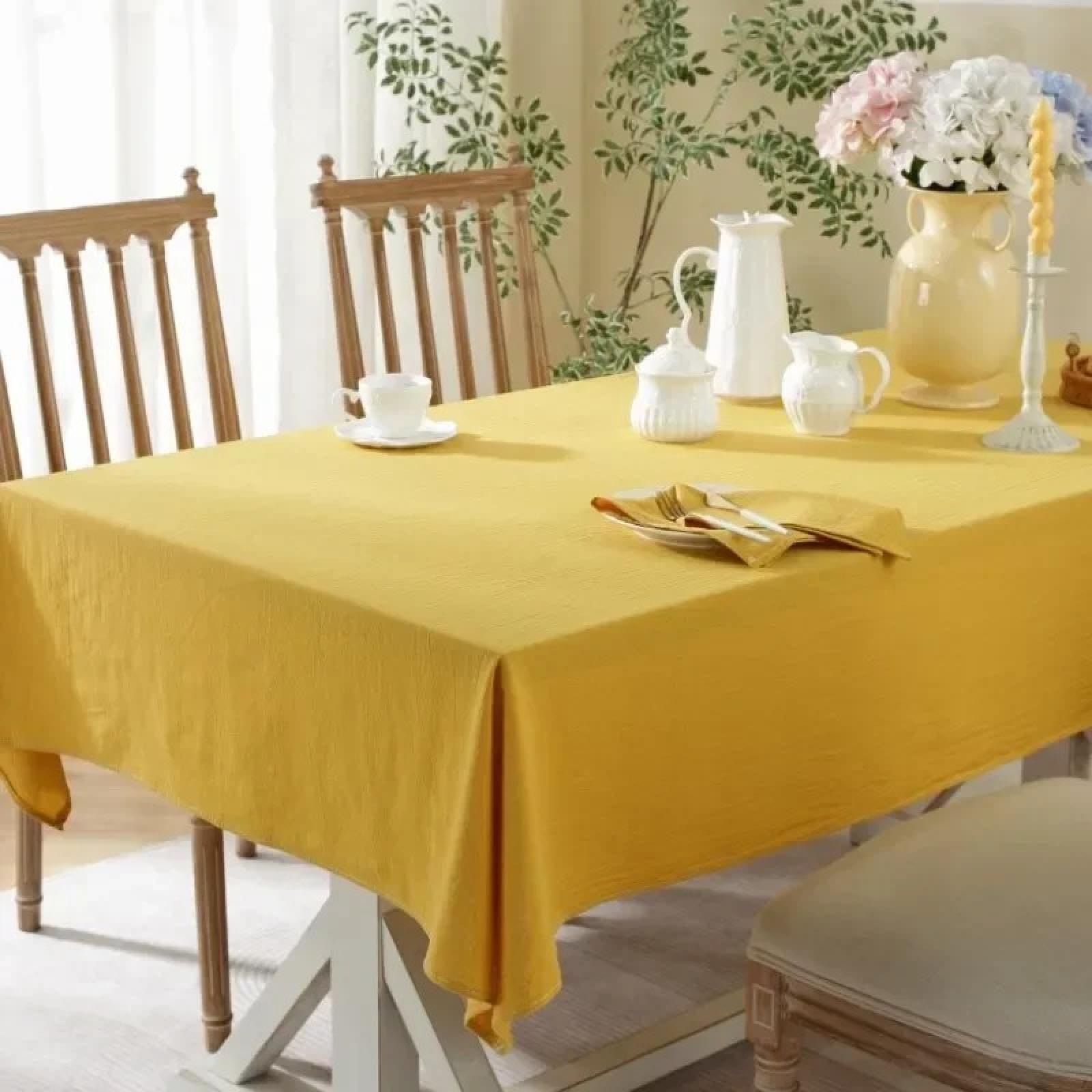 Nappe coton lavable antitache jaune 90x90 cm pour table cuisine