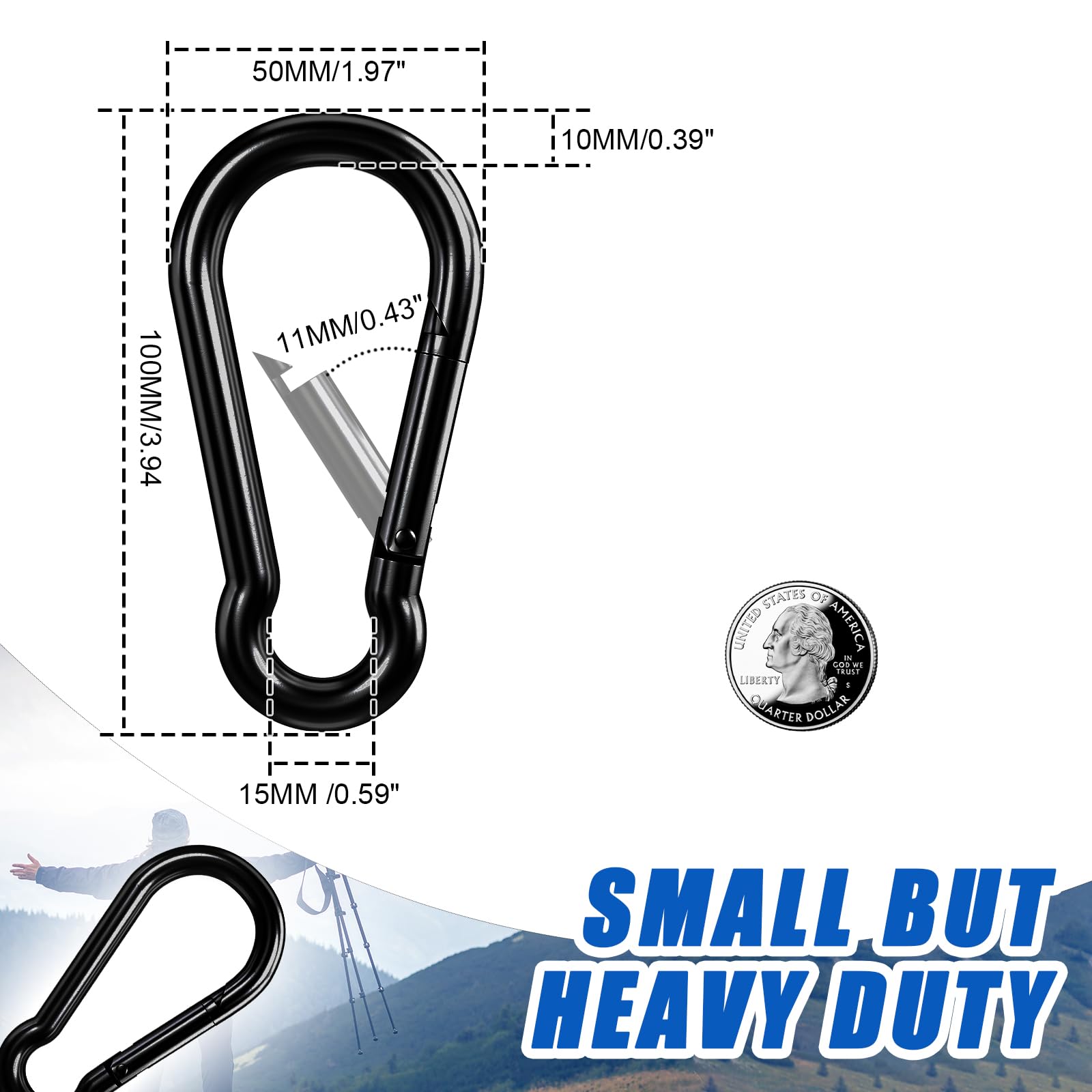 Carabiner Heavy Duty 304 Stainless Steel M6 Carabiner Snap Hook Gauge - View #8