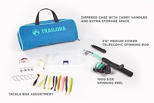 Miniatura 2 de Kit de pesca con caña, carrete, aparejos, ganchos, línea predistribuida, estuche de transporte con cremallera - barco/caravana/coche/cabina/cabaña