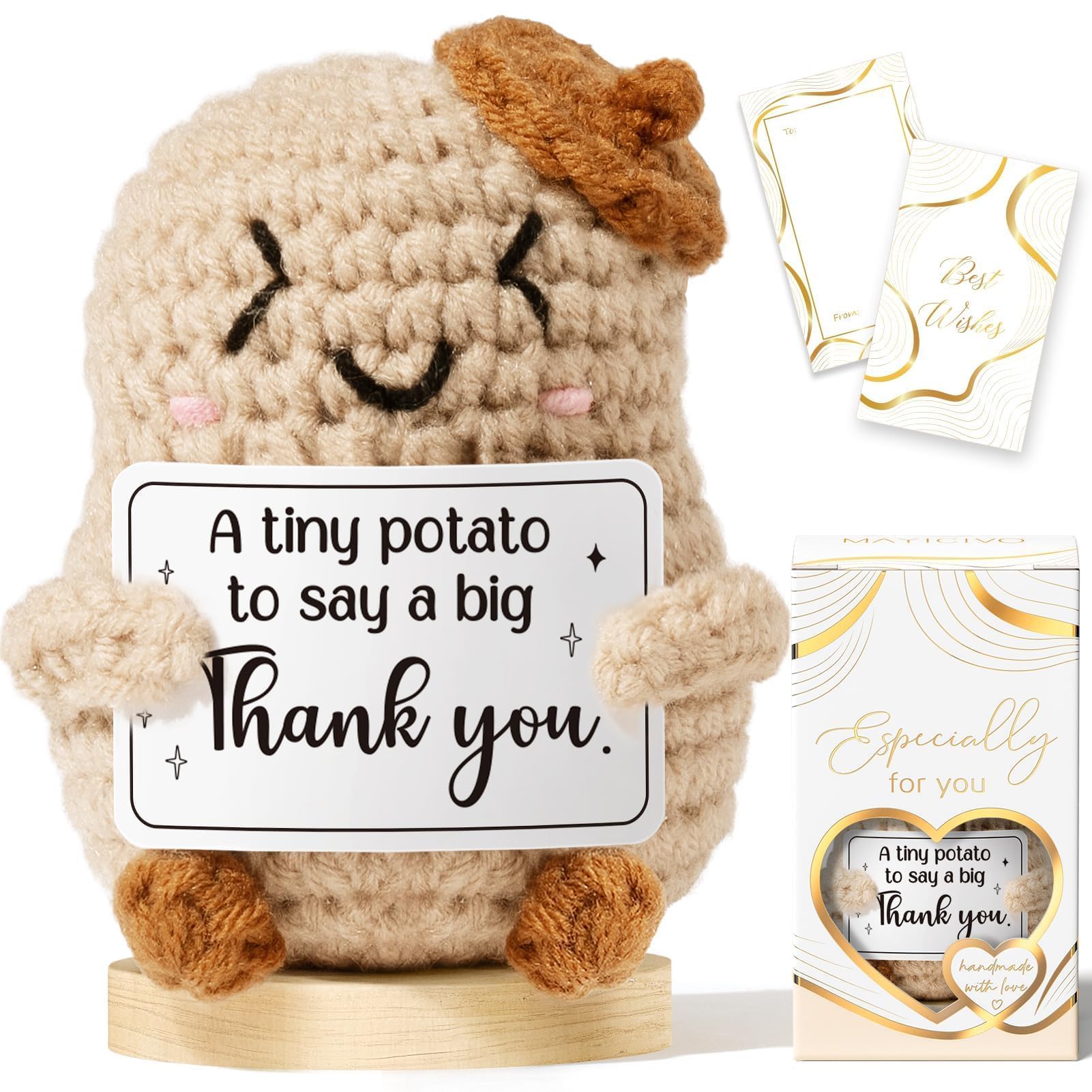 Thank You Gifts for Women Emotional Support Crochet Plush, Handmade Funny Potato Crochet w/ Card Employee Appreciation Gifts for Teacher, Christmas Birthday Gift Set for Women Coworkers Nurses Boss