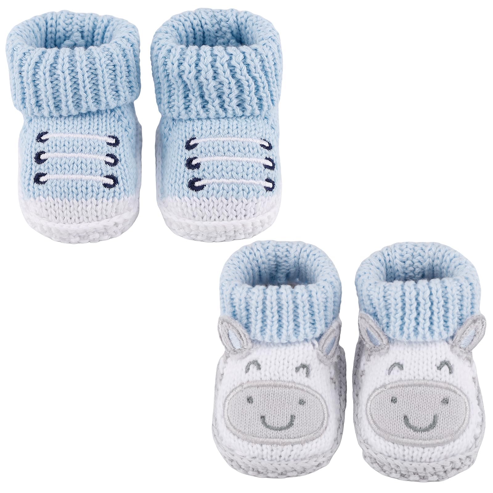 2 Pairs Newborn Knit Booties Soft Baby Sock Shoes, 0-3 Months