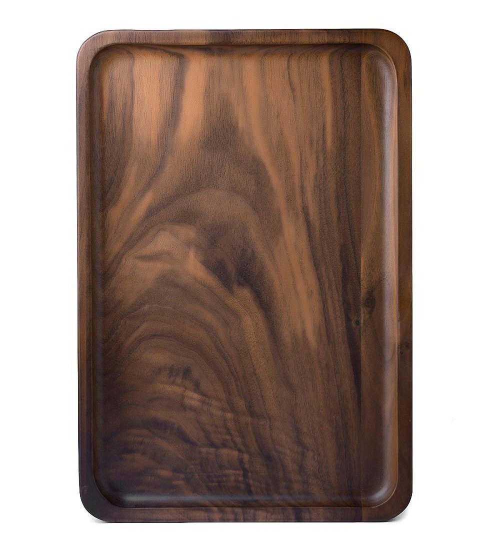 Rustic Walnut Wooden Tray - Solid Wood Breakfast & Tapas Platter - Tea & Coffee Table Tray - Housewarming Gift (Rectangle)