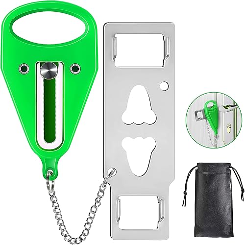 Miniatura 8 de Cerradura de puerta de viaje portátil verde de 1 pieza, cerradura de puerta adicional para asegurar puertas desde el interior, simple y eficaz