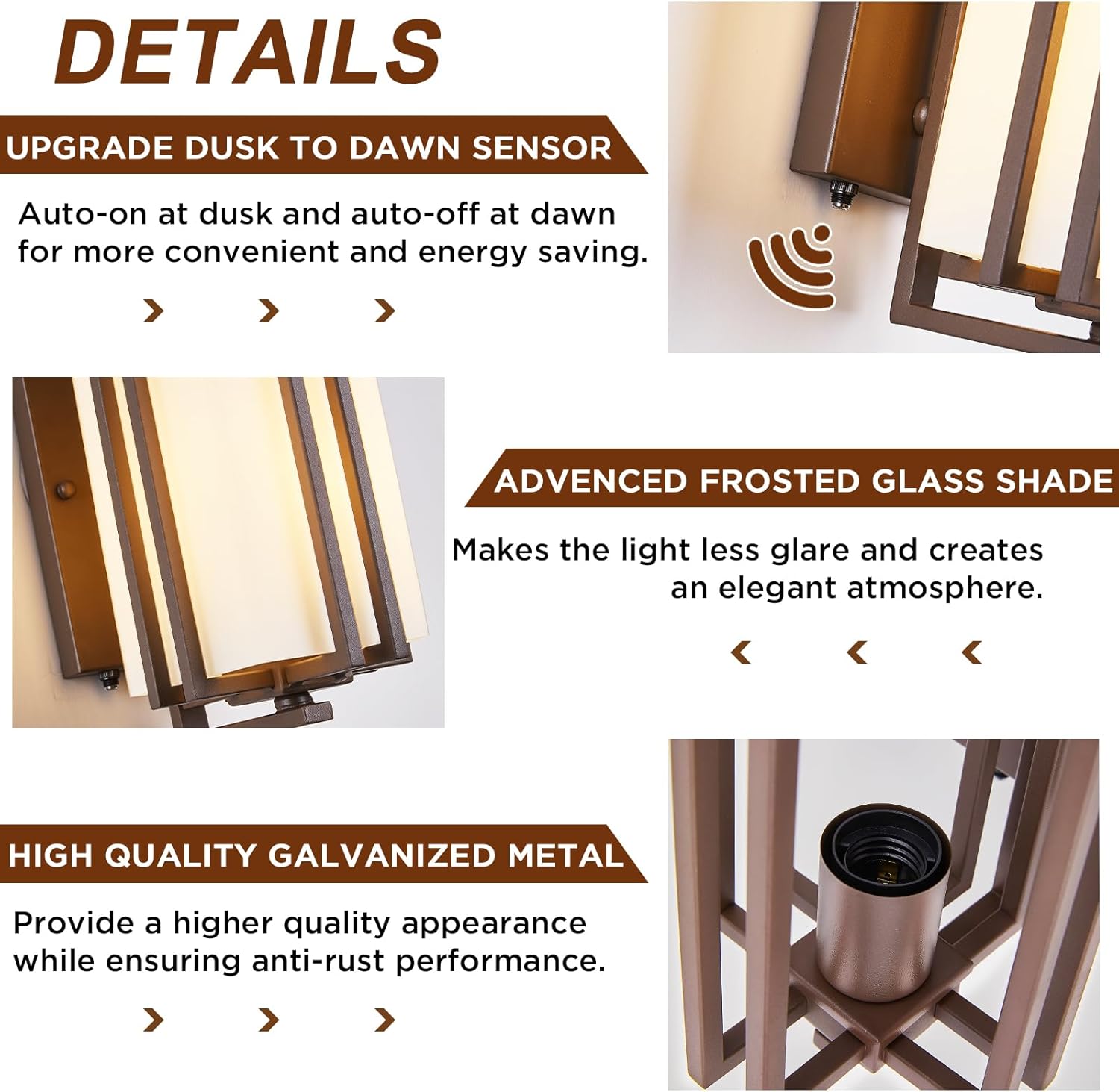 15.35"H Matte Brown Outdoor Wall Light Large Outdoor Wall Lantern Oil Rubbed Bronze Exterior Light Fixture Waterproof Metal with Frosted Glass Sconce Light for Porch Garage Front Door, Brown (Large)