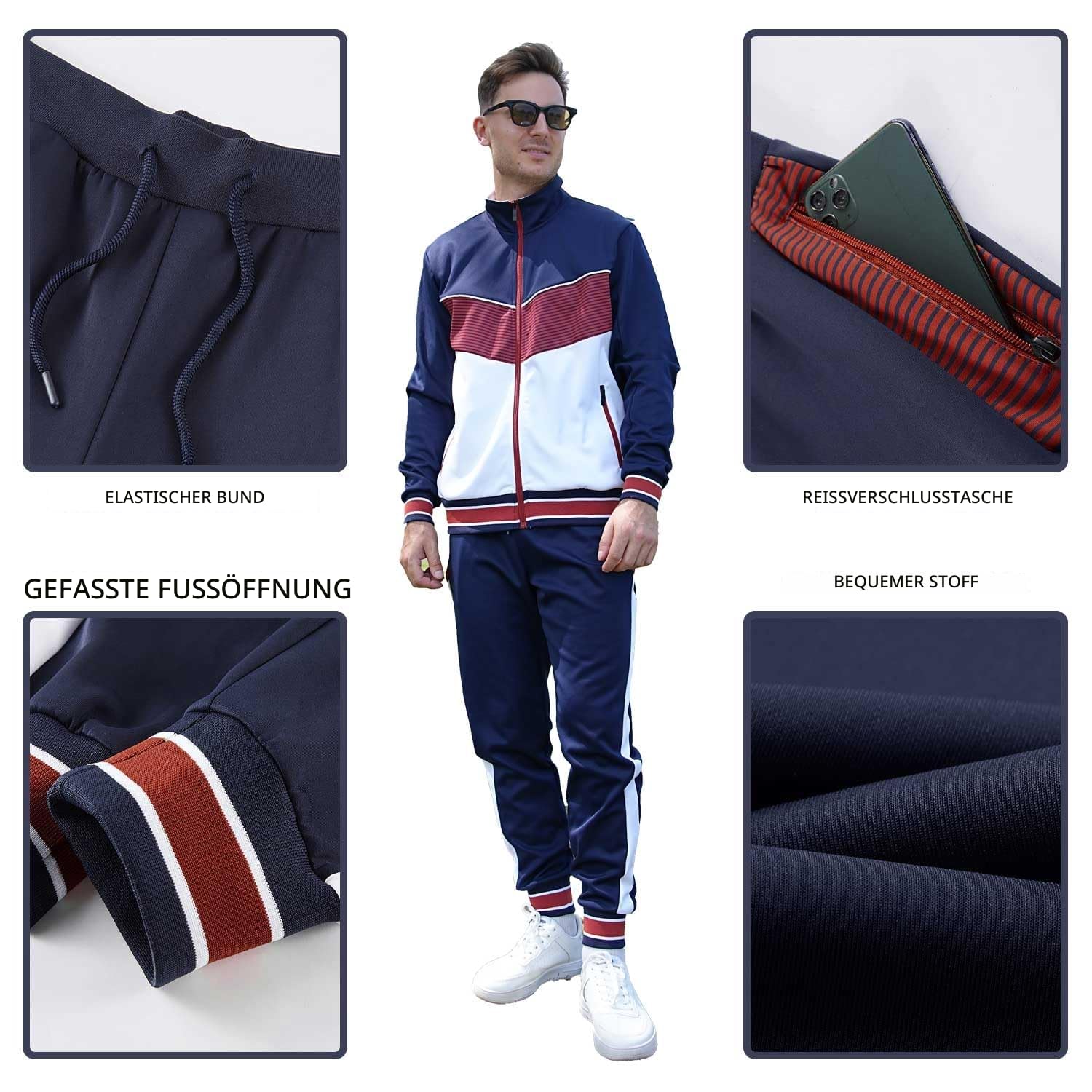 ANOTWENER Herren Trainingsanzüge Sets lässig lange Ärmel voller Reißverschluss Jacke und Jogginghose Jogginganzug Sport Outfits