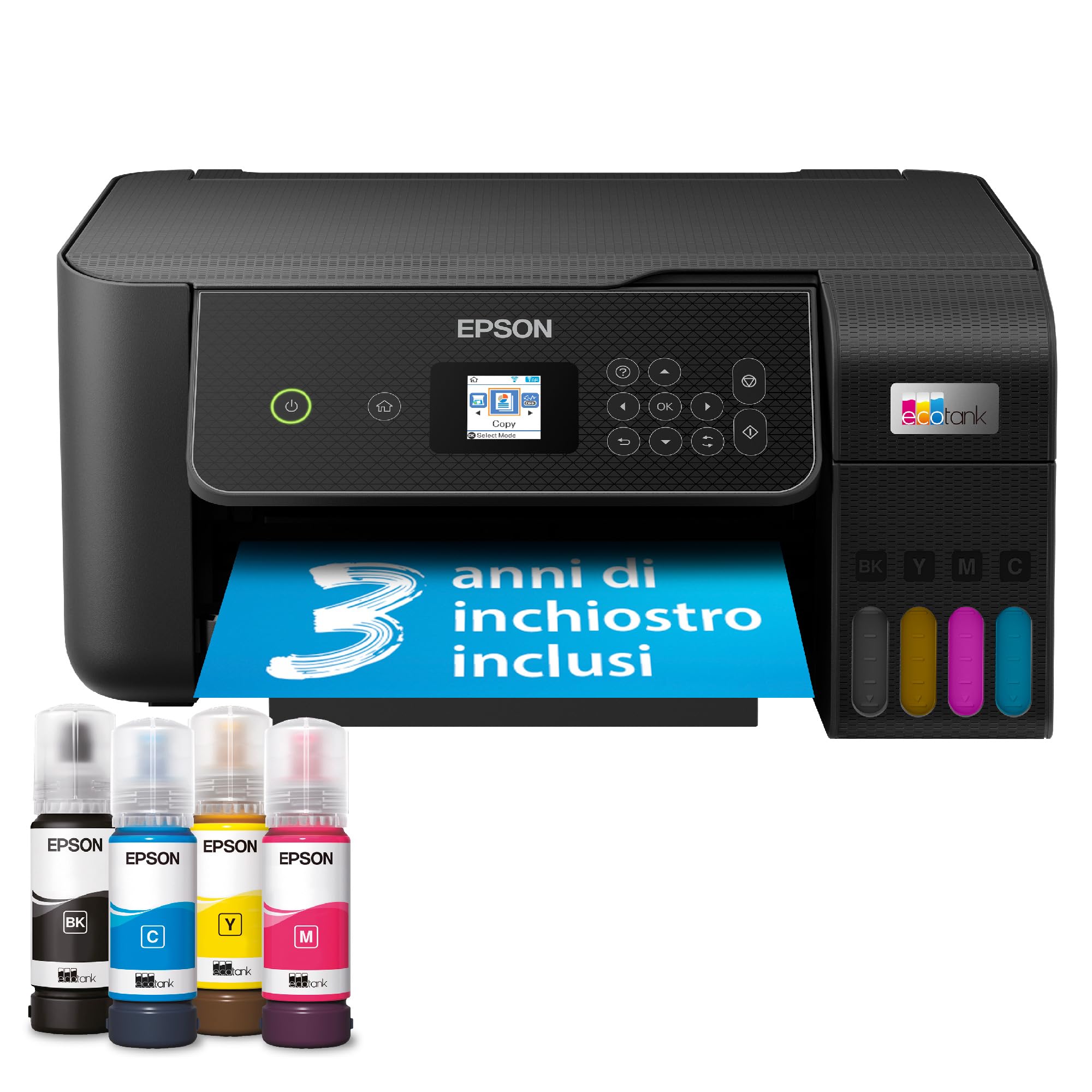 Epson EcoTank ET-2870 Stampante con Serbatoi D'inchiostro Wi-Fi A4 Stampa Copia Scansione LCD 3.7 cm 3 Anni Inchiostro Inclusi