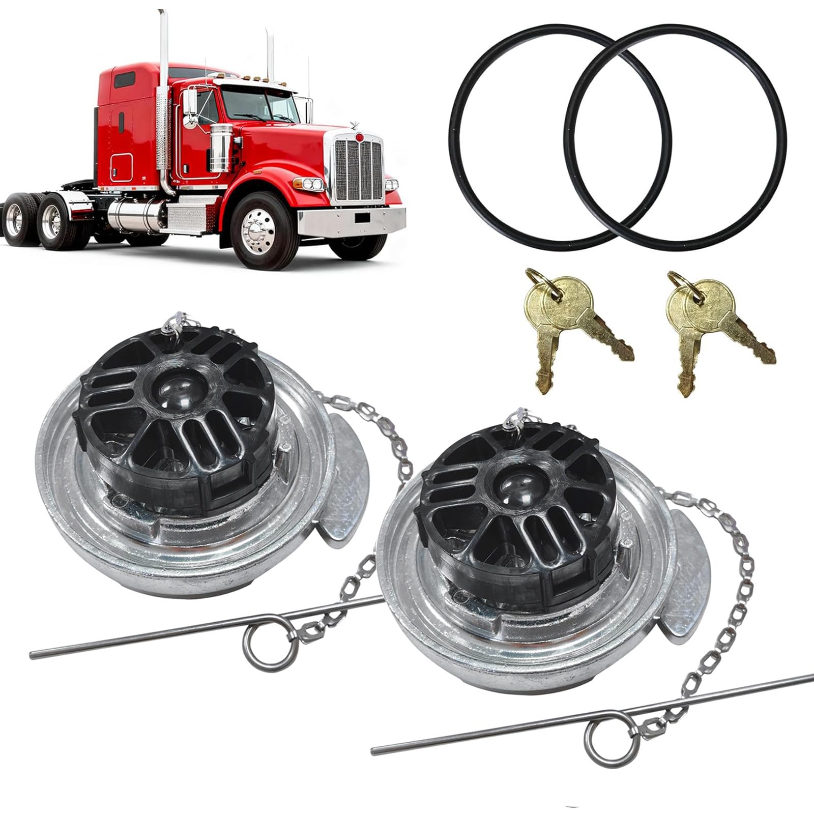 Photo 1 of YURLOCY 2Pcs 11-04859-100 4" Locking Diesel Fuel Cap, Lever-Style Aluminum Fuel Tank Cap Compatible with1972-2017 Peterbilt 330 379 389 579 587 Trucks OE#11-04859-200 572.1015 600212