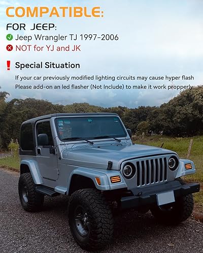 Miniatura 5 de Luces LED secuenciales direccionales delanteras blancas DRL para Jeep Wrangler TJ 1997-2006, parachoques de lente ahumada, lámparas de esquina