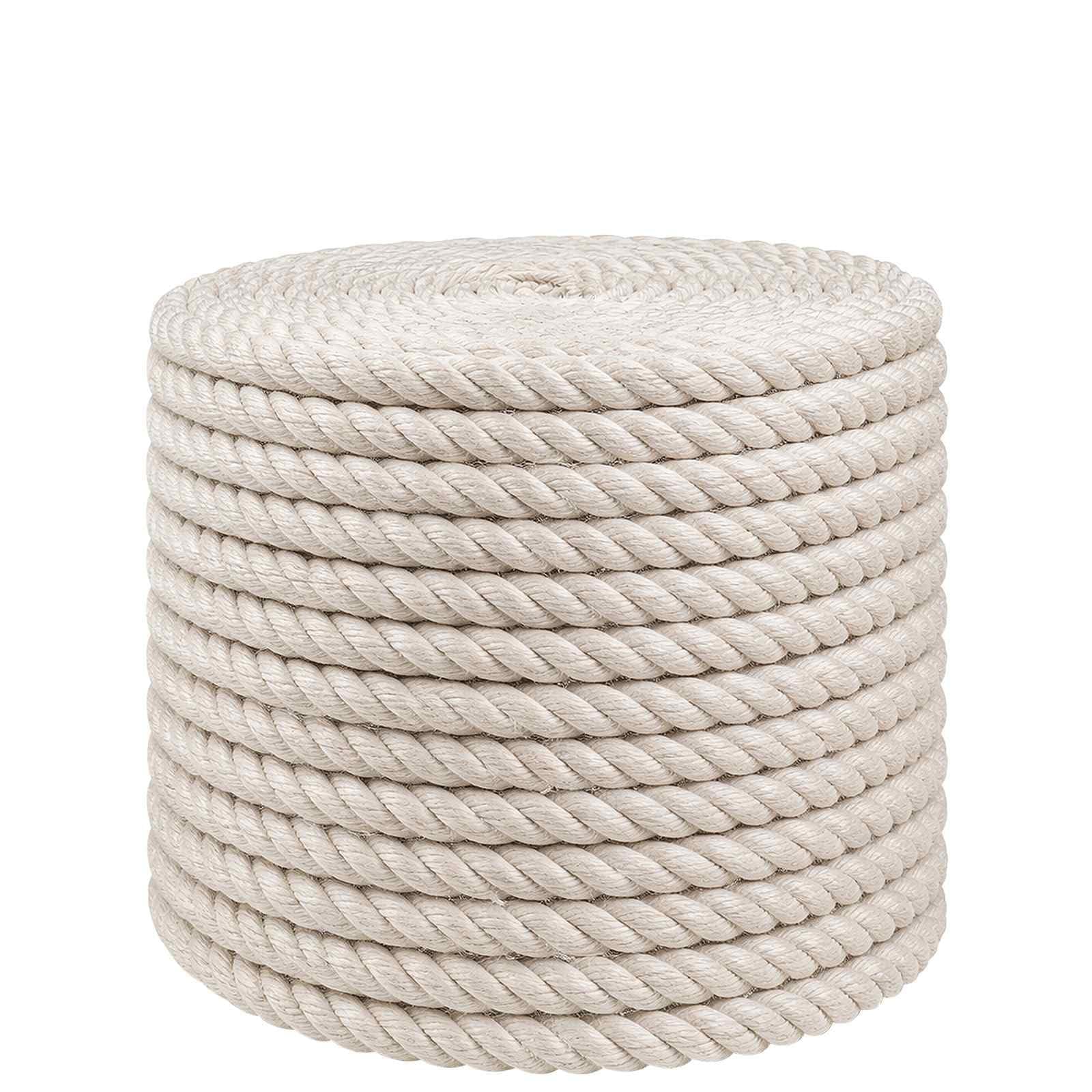 Cuerda de yute natural de 10 mm, color blanco, 3 hebras trenzadas para