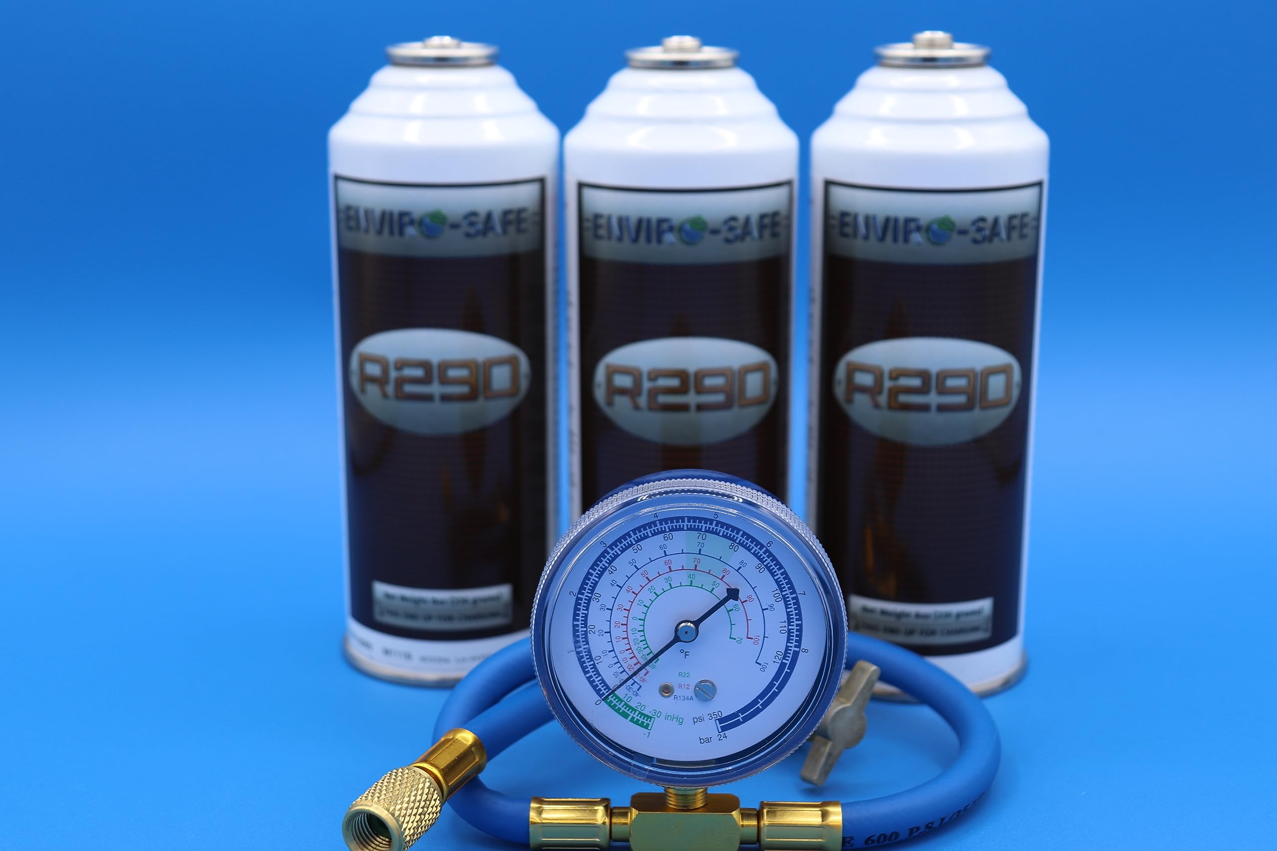 Envirosafe R290, 3 cans and Brass charging gauge/hose